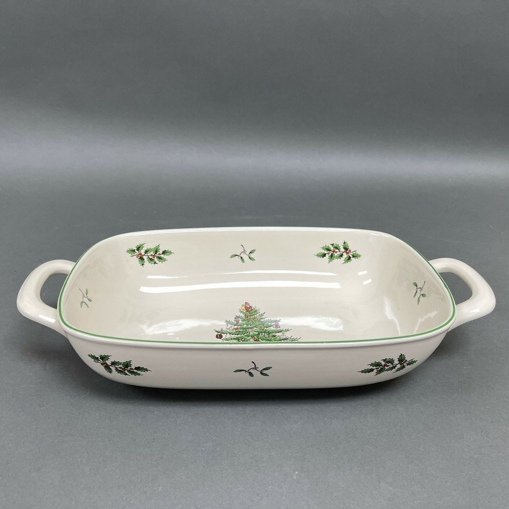 Spode Christmas Tree Bread‎ Basket Dish Rectangle Handles 14" x 7 3/4" x 2 5/8"